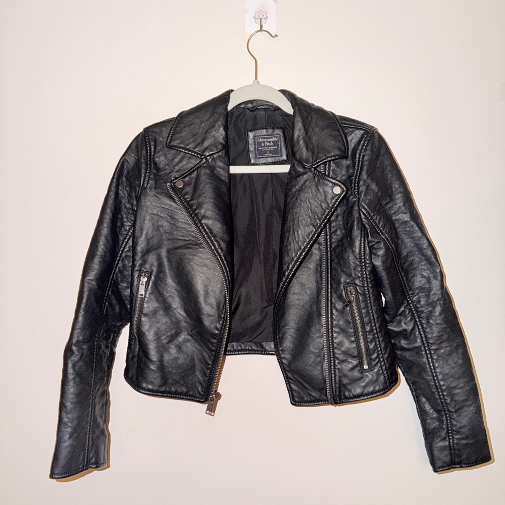 Black Abercrombie Faux Leather Moto Jacket -
